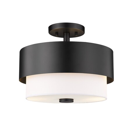 Z-Lite Counterpoint Semi Flush Mount, 2-Light, 13 In.W x 10.75 In.H, Matte Black/White 495SF13-MB